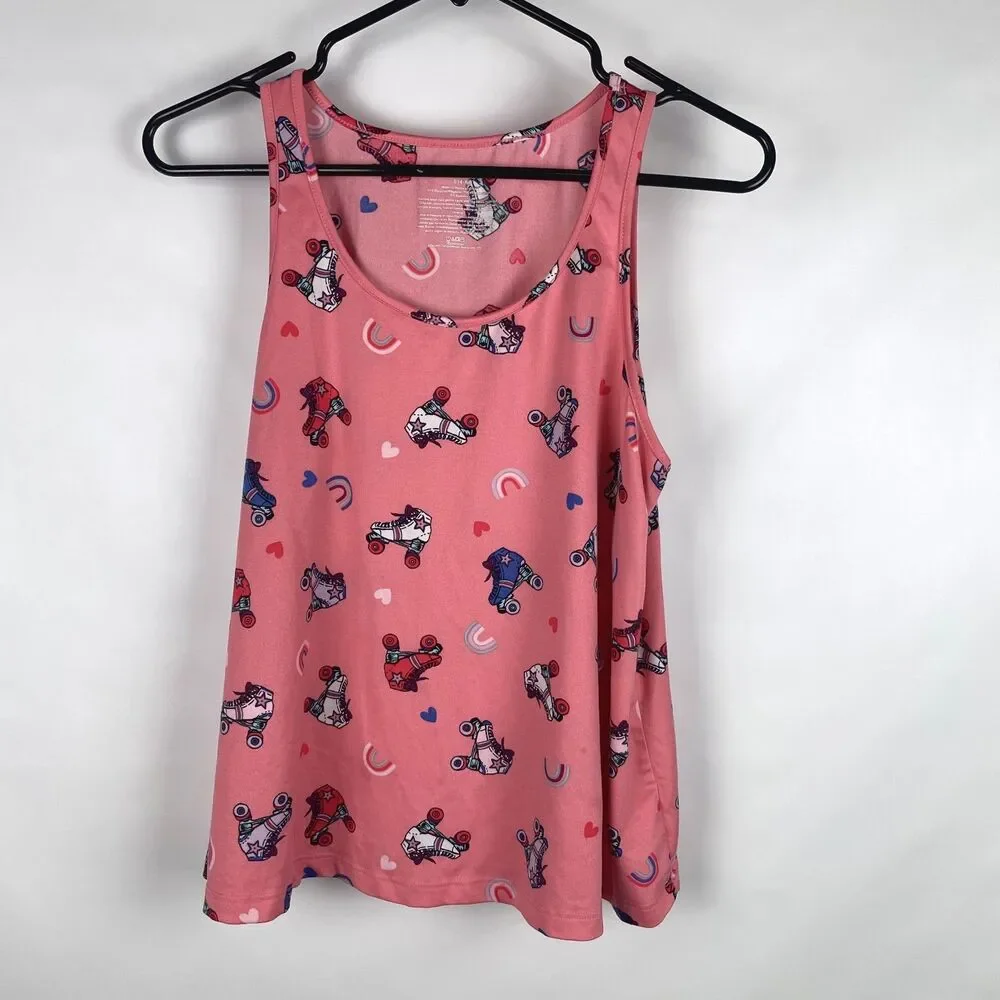 Joyspun Womens S 4-6 2pc Pajama Set Pink Retro Roller Skates Tank Top Shorts